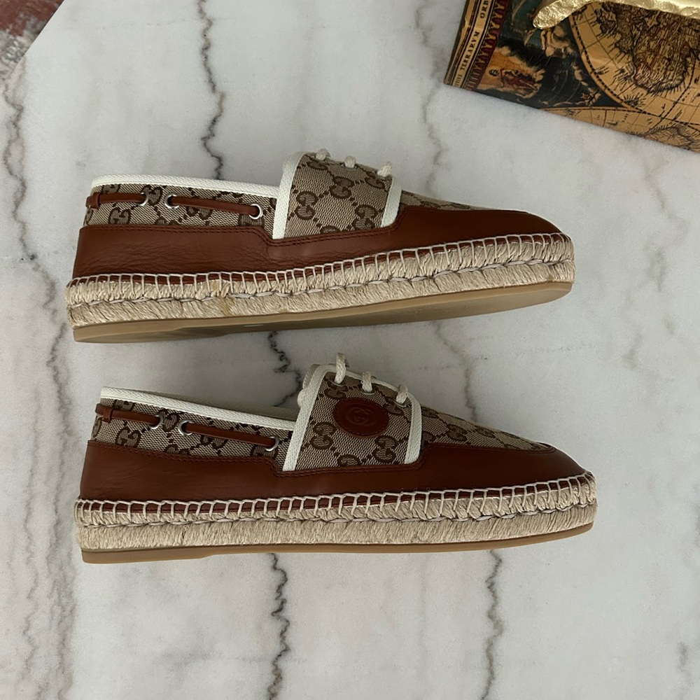 AUTHENTIC GUCCI GG LOAFER ESPADRILLES BEIGE MONOGRAM GG 7 (USA SZ 8) 725799 - Picture 16 of 16